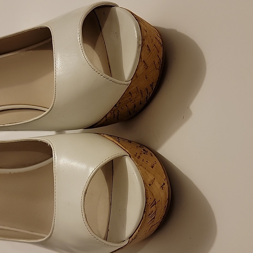 White Peep Toe Platform Slingback Heels - image 4